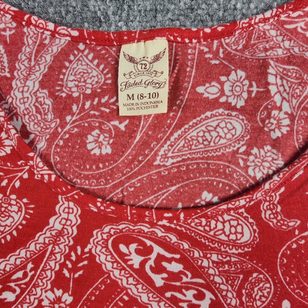 Faded Glory Womens Red White Paisley Scoop Neck Tank Top Sleeveless Size M 8-10 - Picture 2 of 3